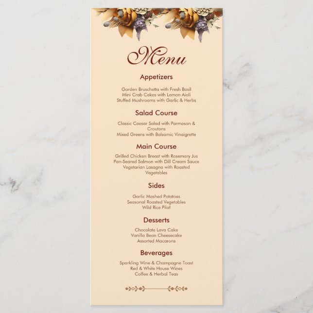Classic Romance Wedding Menu Card (Front)