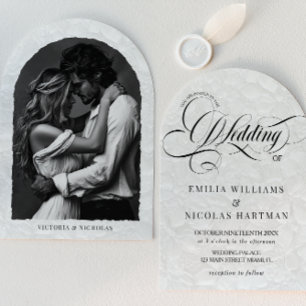 Classic Romantic Calligraphy Wedding Photo Invitation