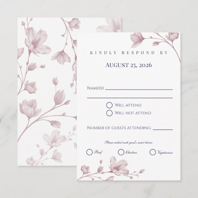 Classic Romantic Dusty Rose Floral Wedding RSVP Card (Front/Back)