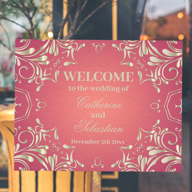 Classic Romantic Gold Pink Ornate Border Wedding Poster (Creator Uploaded)