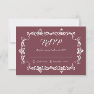 Classic Romantic Rosewood Ornately Framed Wedding RSVP Card