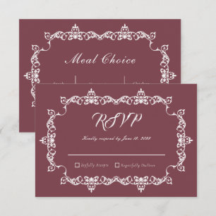 Classic Romantic Rosewood Ornately Framed Wedding RSVP Card