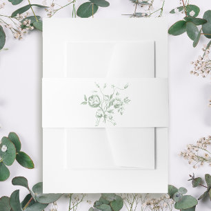Classic Romantic Sage Rose Invitation Belly Band