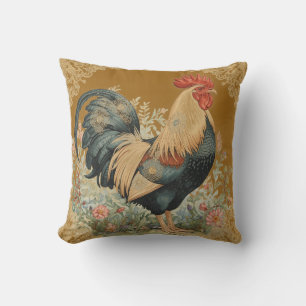 Classic, Rooster and Flowers Pattern, Vintage Cushion