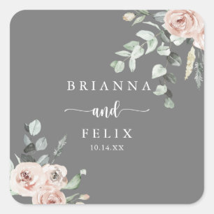 Classic Rose Floral Grey Wedding Envelope Seals