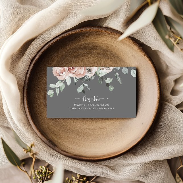 Classic Rose Floral Grey Wedding Gift Registry   Enclosure Card (Creator Uploaded)