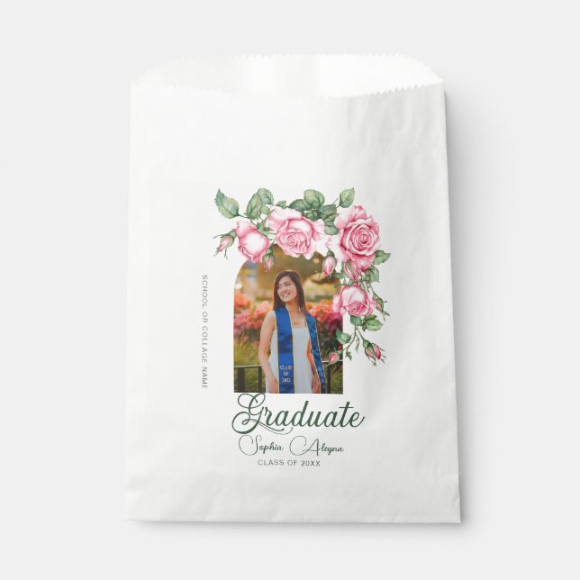 Classic Rose Flower Garden Photo Graduation Favour Bags (Front)