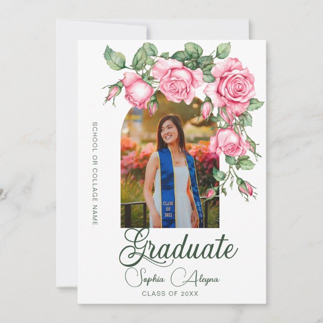 Classic Rose Flower Garden Photo Graduation Invitation (Front)