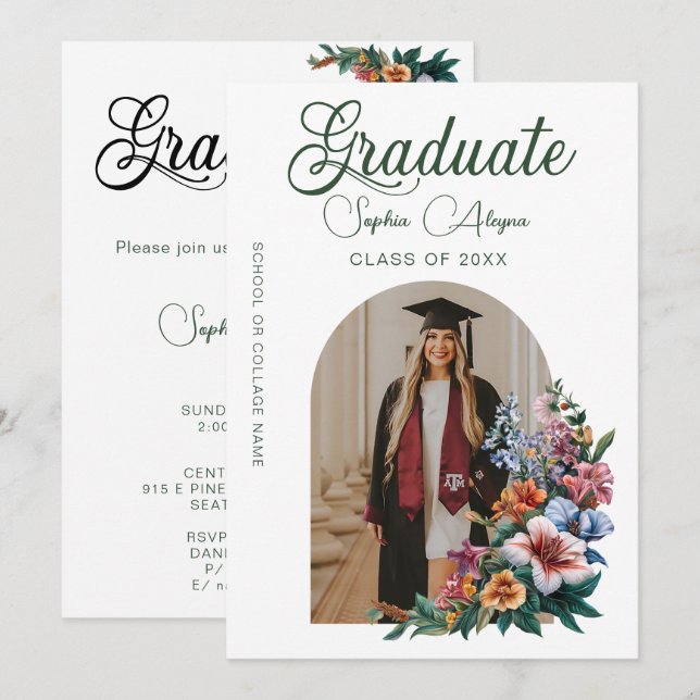 Classic Rose Flower Garden Photo Graduation Invitation (Front/Back)