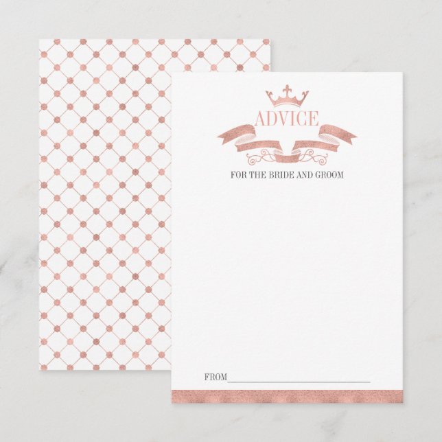 Classic Rose Gold Crest Wedding Advice Card (Front/Back)