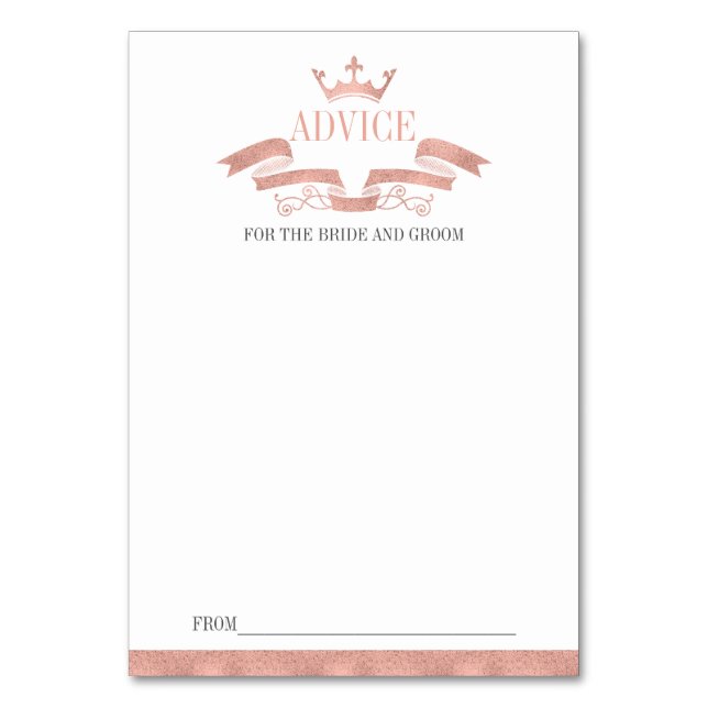 Classic Rose Gold Crest Wedding Advice Card (Front)