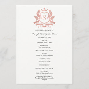 Classic Rose Gold Crest Wedding Program Programme