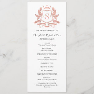 Classic Rose Gold Crest Wedding Program Programme