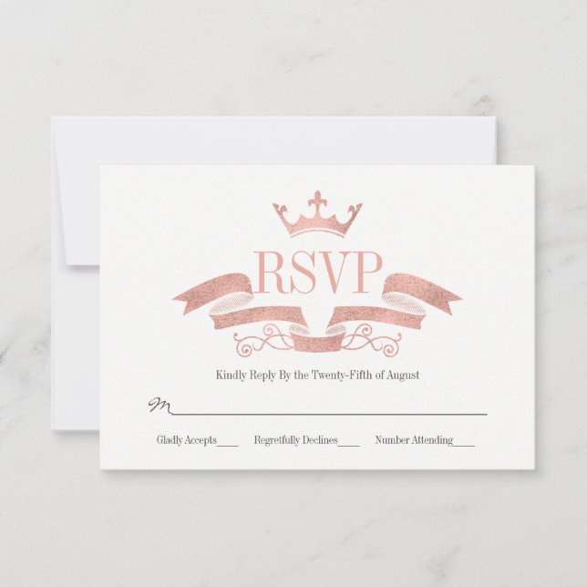 Classic Rose Gold Crest Wedding RSVP Card (Front)