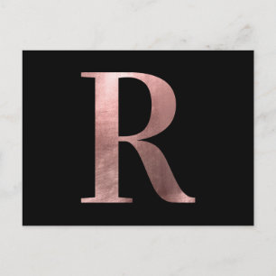 Classic Rose Gold Foil Monogram R on Black Postcard