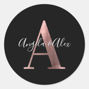 Classic Rose Gold Foil Wedding Monogram A Black Classic Round Sticker