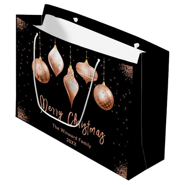 Classic Rose Gold Ornament Christmas Large Gift Bag (Front Angled)