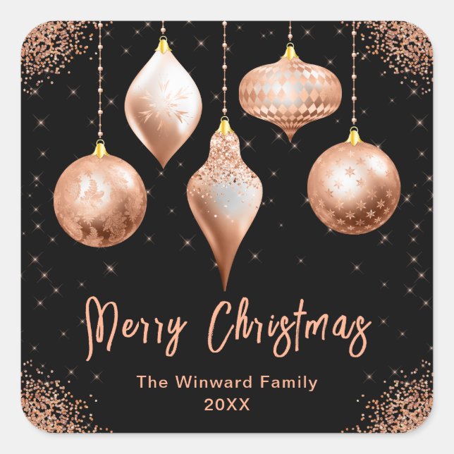 Classic Rose Gold Ornament Christmas Square Sticker (Front)