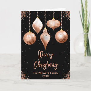 Classic Rose Gold Ornaments Merry Christmas Holiday Card