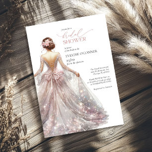 Classic rose gold sparkly wedding dress glam invitation