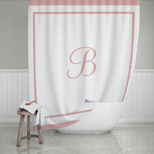 Classic Rose Pink Border Script Monogram Letter Shower Curtain
