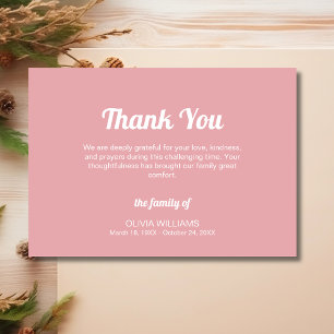 Classic Rose Pink Traditional Funeral Sympathy Thank You Card