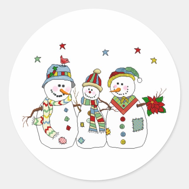 Classic Round Christmas Sticker/Snowmen Sticker (Front)