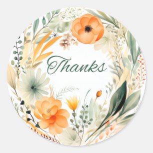 Classic Round Floral Thanks Stickers
