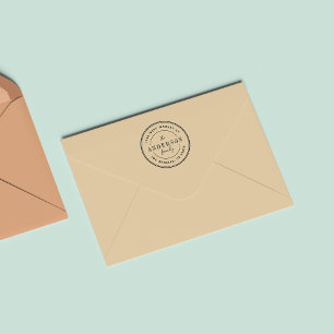 Classic Round Logo Family Name Return Address Rubber Stamp