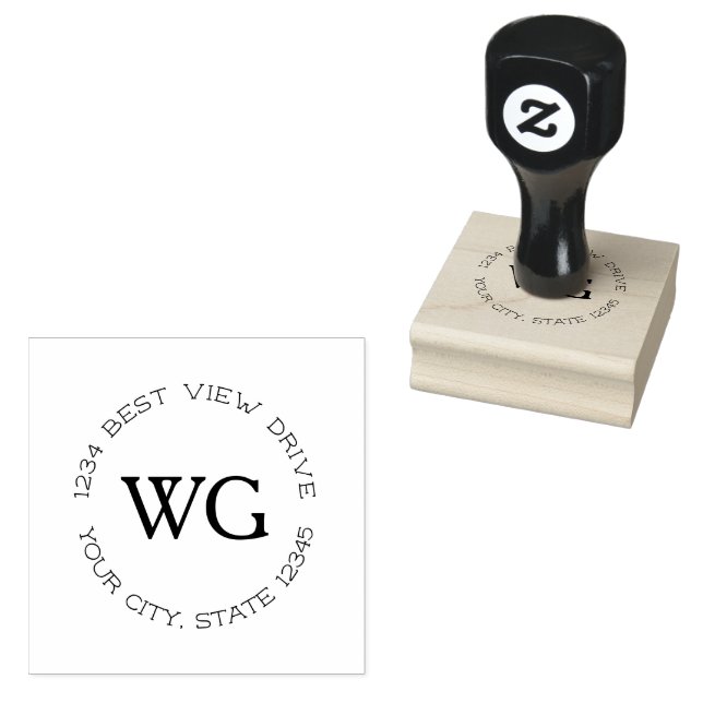 Classic Round Monogram Return Address Rubber Stamp (Stamped)