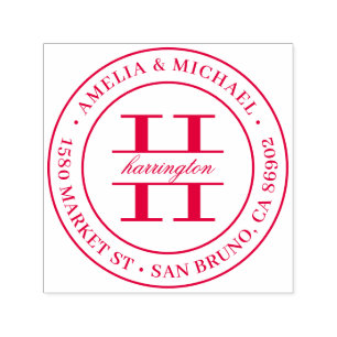Classic Round Monogram Wedding Return Address Self-inking Stamp