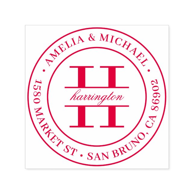Classic Round Monogram Wedding Return Address Self-inking Stamp (Design)