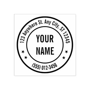 Classic Round Stars Return Address Business Name Rubber Stamp