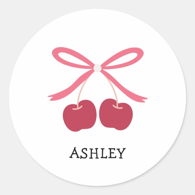 Classic Round Sticker | Sweet Cherry Cute Bow  (Front)