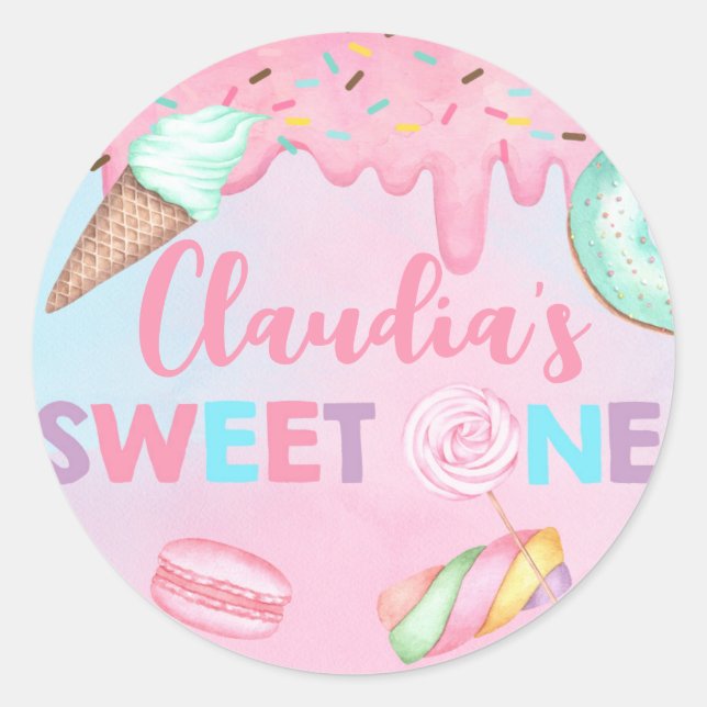 Classic Round Sticker, Sweet One birthday. Classic Round Sticker (Front)