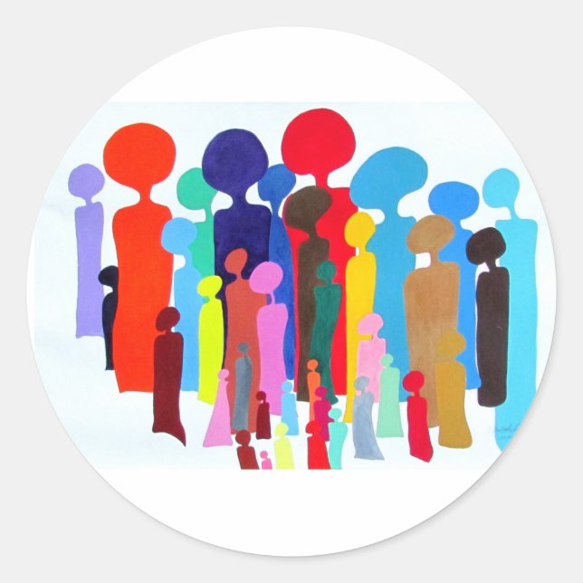 Classic Round Sticker with colourful people (Front)