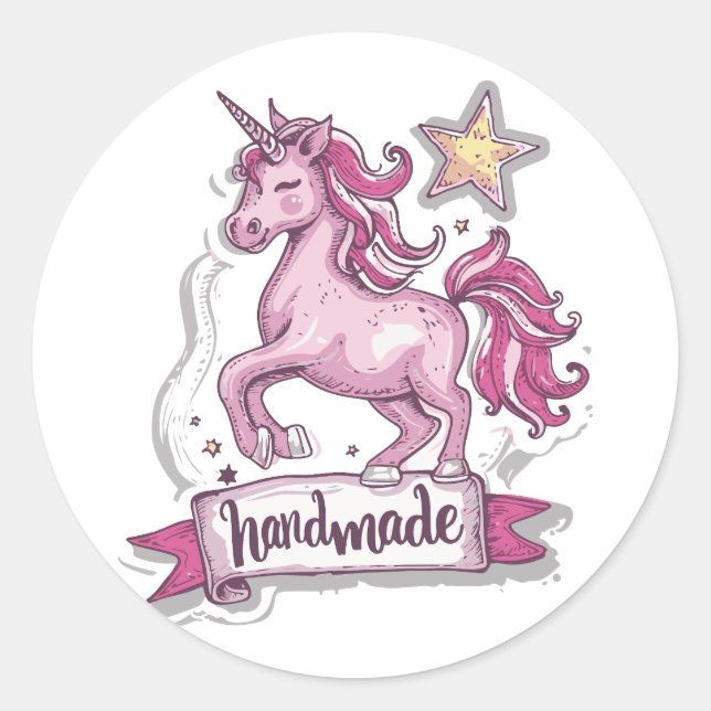 Classic Round Stickers Unicorn and the inscription (Front)