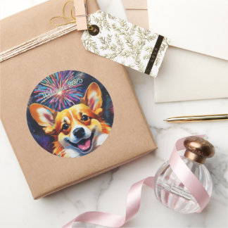 Classic Round Stickers with Rainbow Color Firework