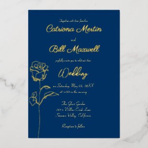 Classic Royal Blue and Gold Wedding Invitation