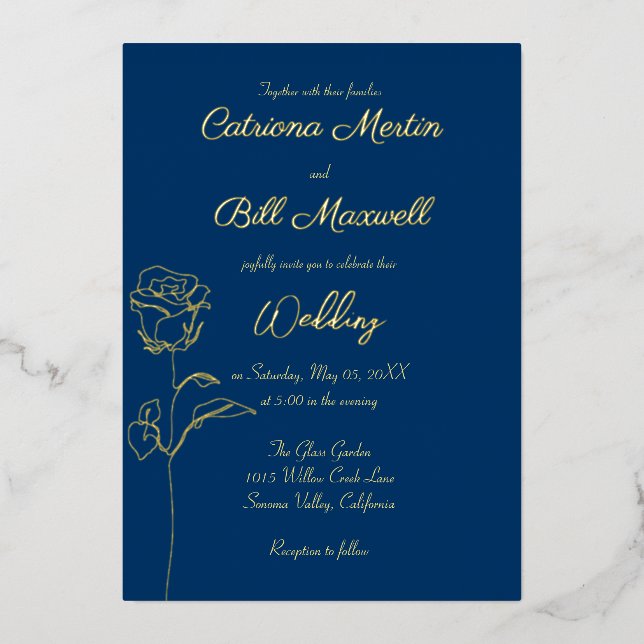 Classic Royal Blue and Gold Wedding Invitation (Front)