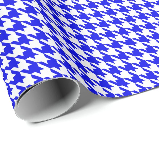 Classic Royal Blue and White Houndstooth Pattern  Wrapping Paper (Roll Corner)