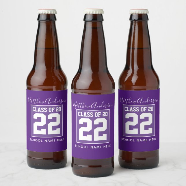 Classic Royal Purple Graduation Beer Bottle Label (Bottles)