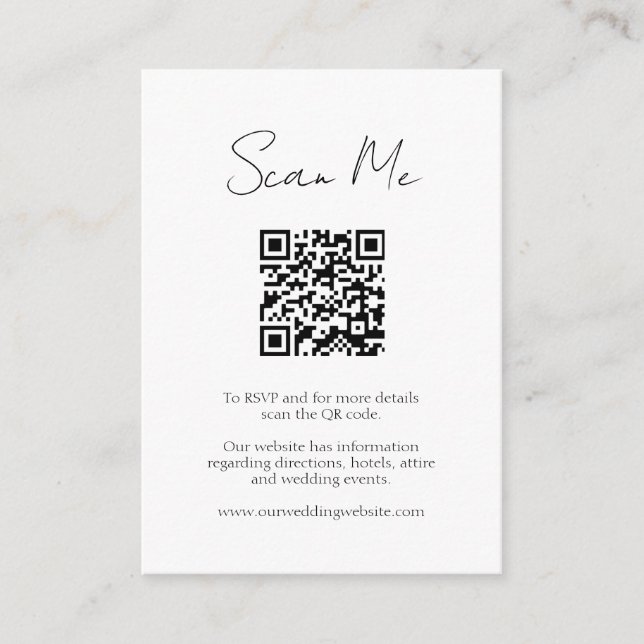 Classic RSVP QR Code Website Minimalist Wedding Enclosure Card (Front)