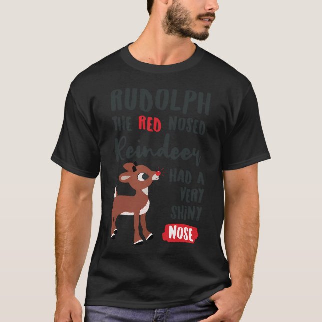 Classic Rudolph The Red Nosed Reindeer Typography  T-Shirt (Front)