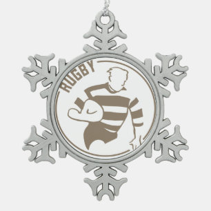 Classic Rugby Snowflake Pewter Christmas Ornament