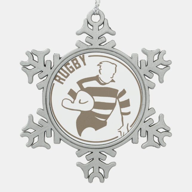 Classic Rugby Snowflake Pewter Christmas Ornament (Front)