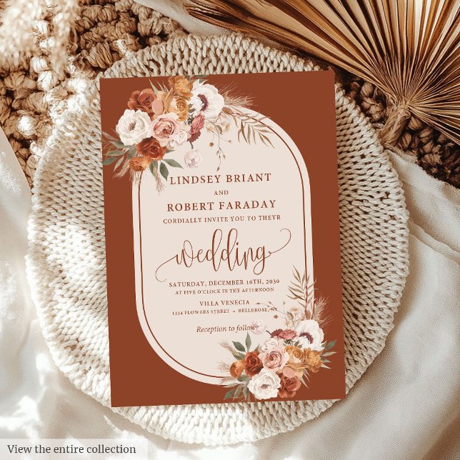 Classic Rust Pampas Grass Boho Wedding Invitation (Classic Rust Pampas Grass Boho Wedding Invitation)