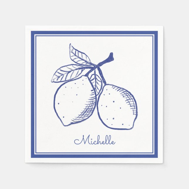 Classic Rustic Blue Lemon Party Napkins Paper (Front)