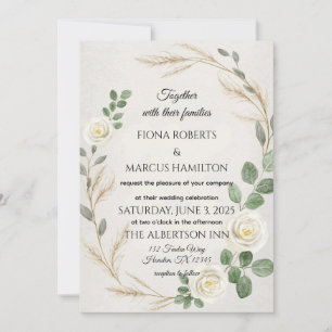 Classic Rustic Boho Roses&Pampas Grass Wedding Invitation
