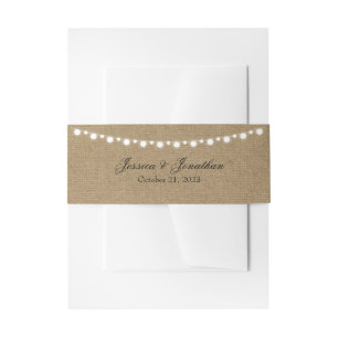 Classic Rustic Burlap String Lights Belly Band Invitation Belly Band
